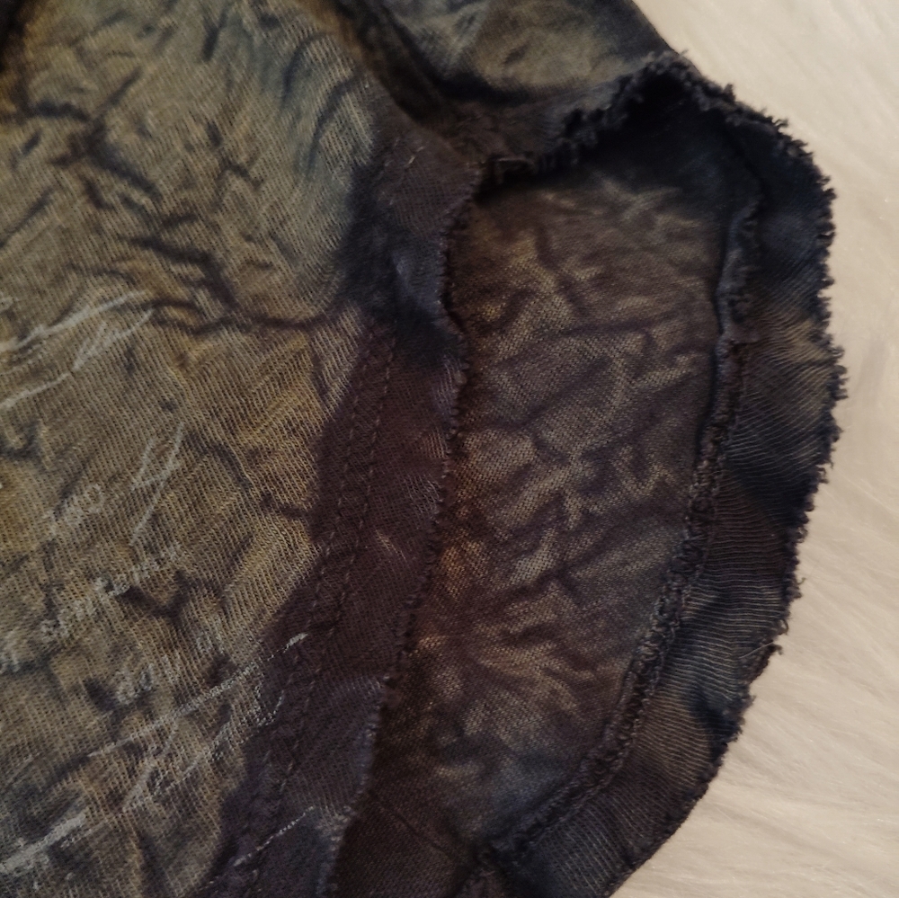 Y2K VELVET STONE ACID WASH TOP LONG SLEEVE EMBELLISHED FLEUR DE LIS BLING SMALL - Picture 6 of 10